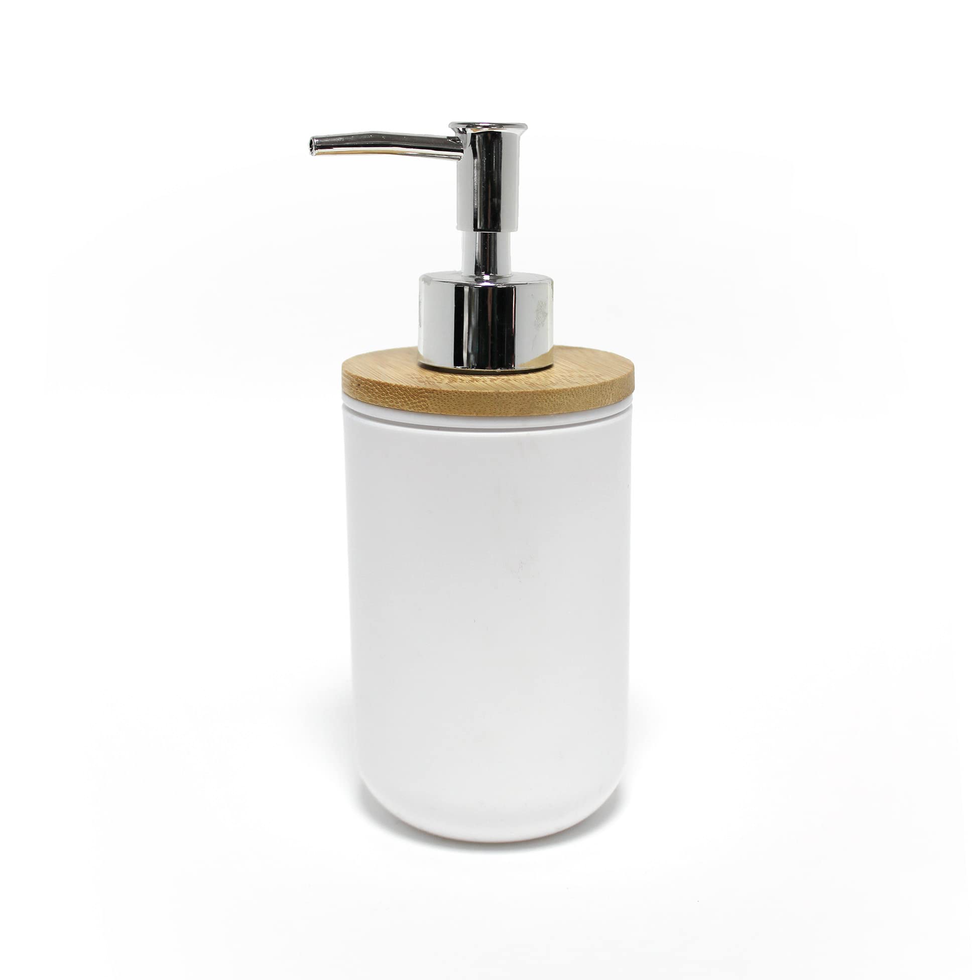 douceur d'intérieur, Soap Dispenser (Diameter 7 x 17.5 cm) Smart White, Polystyrene Bamboo Finish