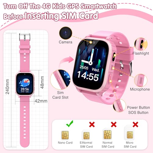 4G Children's Smartwatch with GPS and Calls, Video/Voice Chat/WiFi SMS, School Mode, Games, Alarm Clock, Flashlight, IP68, Bracelet Locator for Children Birthday and Christmas Gift