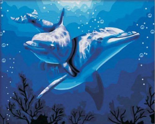 DIY Painting, Paint by Number kit for Adults Beginner-Charming Autumn 1620 inches (Love of Dolphins)