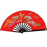 Bamboo Kung Fu Fighting Fan Dragon And Phoenix (red)