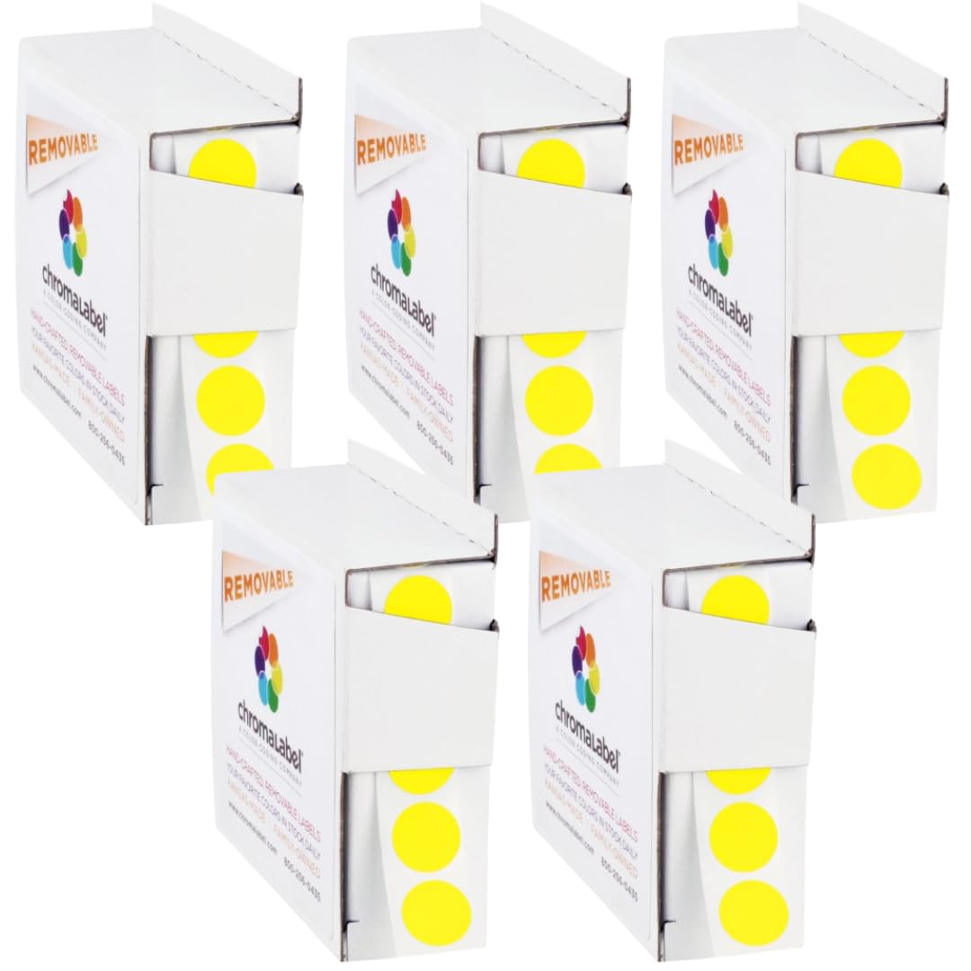 ChromaLabel 1/2 Inch Round Yellow Dot Stickers, Color Coding Labels with Adhesive, 1000 per Dispenser Box, Yellow Labels - Case of 5 Image