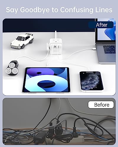 Cube Extension Lead with 4 USB Slots, Kemelo 4 Way (13A/3250W) Multi Plug Extension Cable with Child Safety UK Desktop Power Extension Socket,1.5M Extension Cords for Home Dorm Office Travel