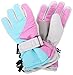 Simplicity Girl's Skiing Gloves Winter Warm Mittens, Pink Blue Grey, M(7-9 Years)