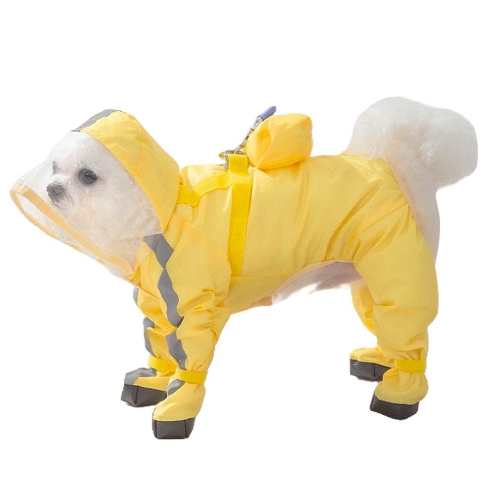 Photo 1 of Pupmist Full Coverage Small Dog Raincoat, Waterproof with Four-Leg Protection, Ideal for Teddy Bears, Includes Waterproof Mini Backpack (Yellow, Small(Suggest Weight 3.3-5.5lb))