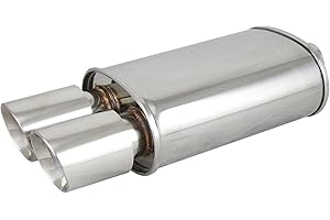 TC Sportline Burnout MU-UN002DP Spun-locked Universal Oval Muffler Exhaust 3.5" Double Wall Dual Slant Tip 2.5" Inlet (Polished)