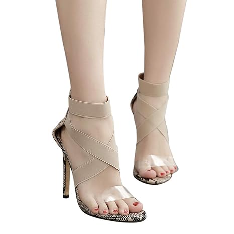 Damen High Heels FORH Sandals Fashion Peep-Toe Summer Shoes Elegant Sandalette Sexy Party Simple Sandals Pfennigabsatz Lack F
