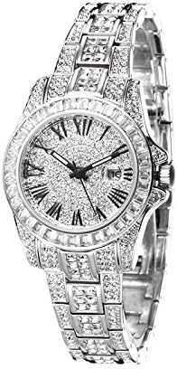 Princess Butterfly Luxury Swarovs Crystal Watch Full Diamond Lady Leather Bnad Rhinestone Wrist Watch (Silver)