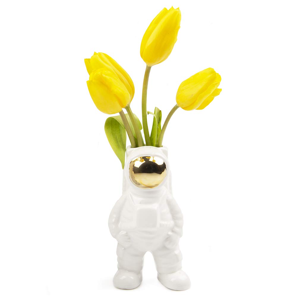 Chive - Astronaut Shape Vase, Planter Simple Modern Flower Bud Vase, White and Gold (Medium)