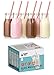 Premium Vials, 11 Oz Glass Milk Bottle Set of 12 - Includes Reusable White Lids and Straws