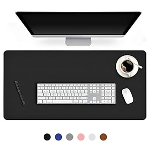 24 X 60 Inch XL Desk Mat Desktop Protector Non-Slip PU Leather Desk Pad Blotter Laptop Computer Gaming Keyboard Mouse Pad Writing Mat Desk Cover for Women Men Kids Girls Rctangular Waterproof Black