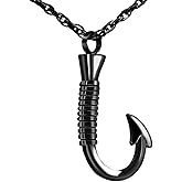 abooxiu Fishing Heart Hook Urn Necklace for Ashes Fish Heart Hook Stainless Steel Cremation Jewelry - Black