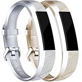 Tobfit Compatible Silicone Bands [2 Pack] Replacement for Fitbit Alta Bands/Fitbit Alta HR Bands, Classic Accessories Sport Wristbands Large, Silver, Champagne Gold