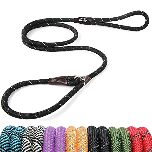 Photo 1 of TwoEar Dog Leash Dog Slip Rope Leash 1/2" x 6FT Dog Training Leash Heavy Duty Strong Slip Lead Highly Reflective Threads for Small Medium and Large Dogs(Black)