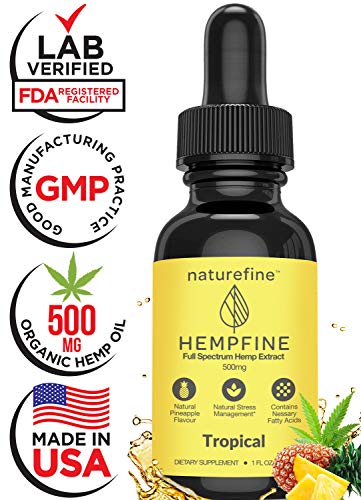 Hemp Oil - (500 MG) Zero THC CBD Cannabidiol - Full Spectrum Hemp Oil - New Tropical Flavor - Natural Pain Relief & Anxiety - Hempfine - Proudly Grown & Made in USA
