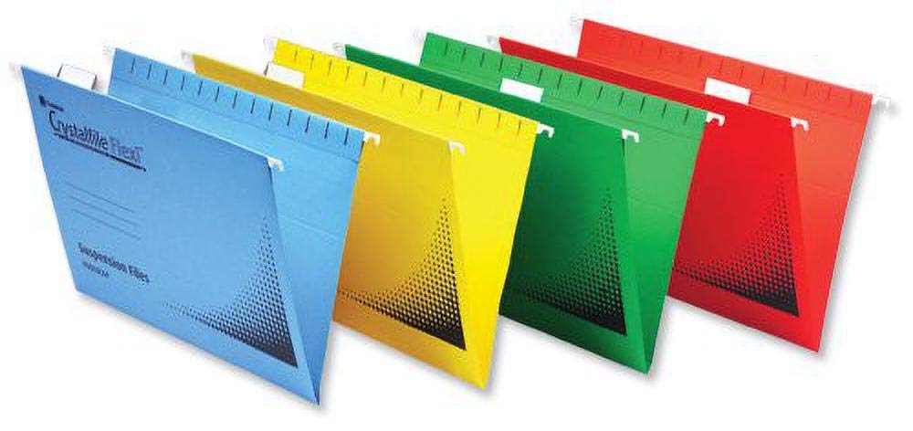 Rexel Foolscap Suspension Files with Tabs and Inserts for Filing Cabinets, 15 mm V-base, Manilla, Yellow, Crystalfile Flexifile, Pack of 50, 3000043 — image 1