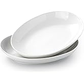 Gacoree 14 Inch Oval Serving Platters, Ceramic Large Oval Platter, Deep Porcelain Serving Trays for Entertaining, Turkey, Steak, Appetizers, Set of 2