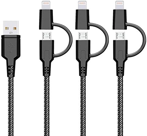 Alanda Lightning &amp; Micro USB Cable 2-in-1 Sync and Charge ( 3Pack 5ft ) Convenient for iPhone X 8 7 6s 6 Plus 5S iPad Samsung Galaxy HuaWei and Other Devices (Silver Black)
