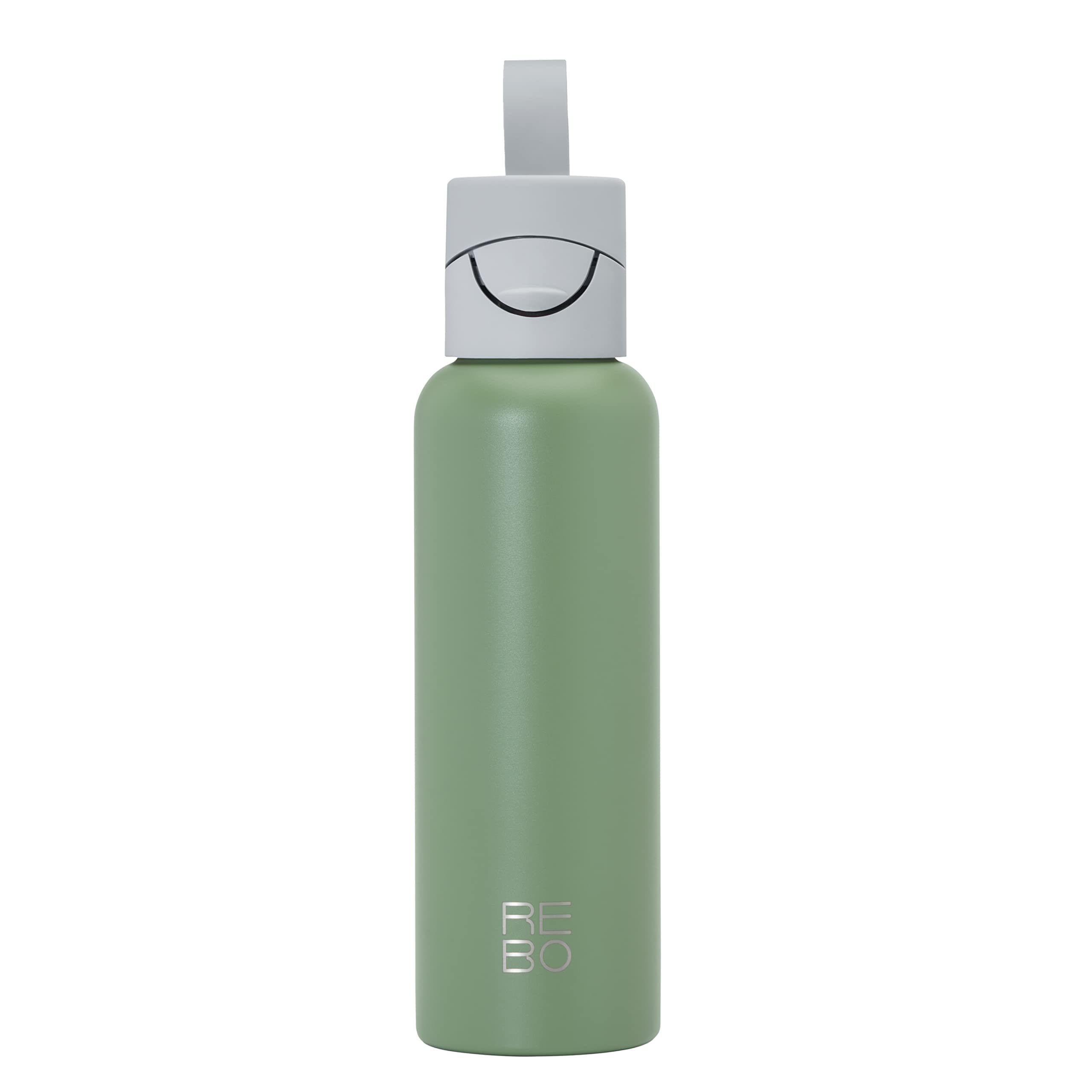 REBO Smart Water Bottle - Tracks Water Intake & Helps You Stay Hydrated - We Collect Plastic Bottles From Oceans - Stainless Steel Double Wall Vacuum Insulated Bottle 600 ml (Turtle Green)