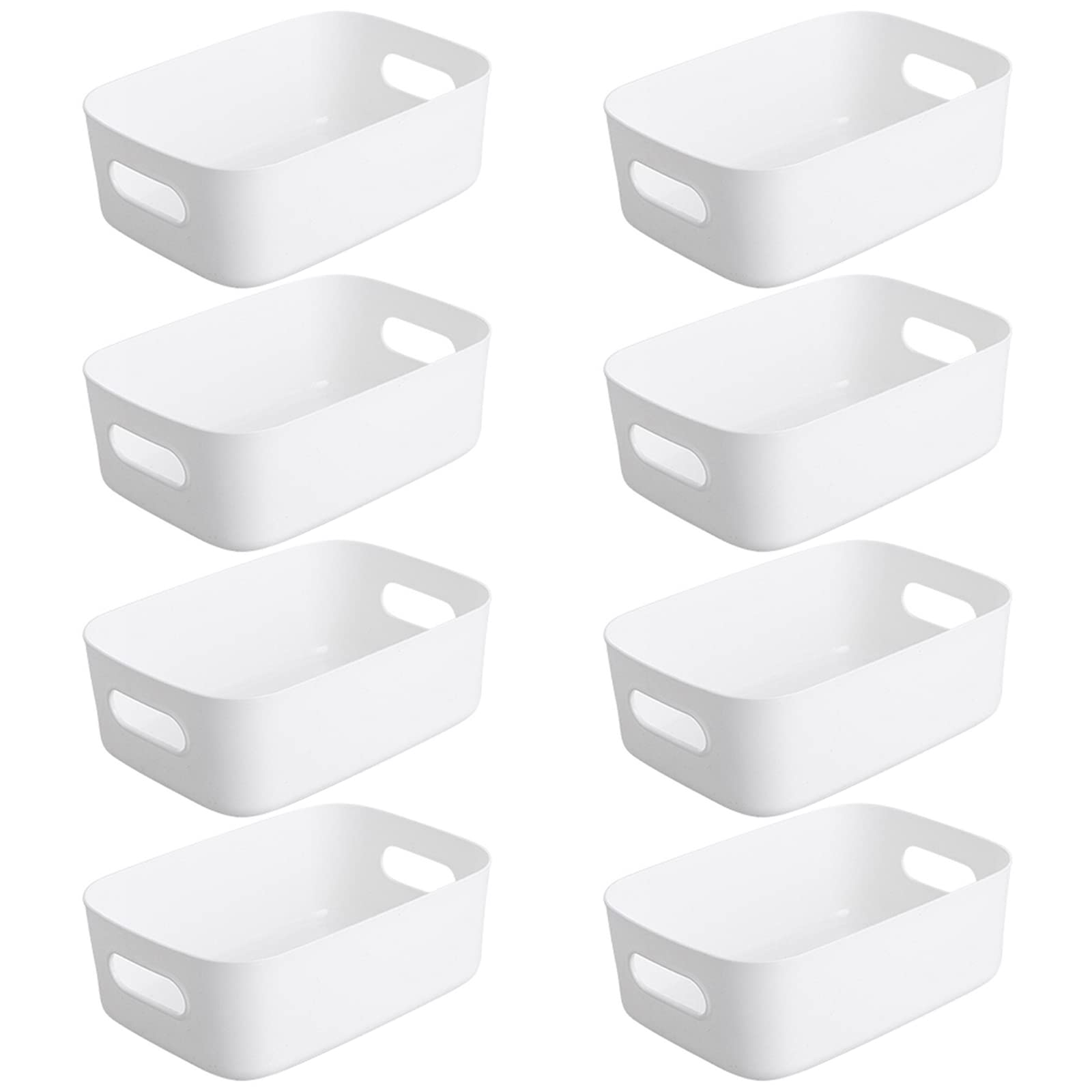 Bgfuni Set of 8 Small Plastic Storage Baskets, Office Home and Kitchen Tidy Organiser, White Studio Baskets for Small,Shelf Baskets,20 x14 x7.5cm(White), (AM00937013NI)