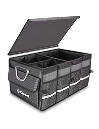 Knodel   Organizador de maletero de coche resistente con funda plegable, contenedor de almacenamiento plegable de carga resistente, contenedor de almacenamiento portátil multiusos y transportador para coche, resistente al agua, Gris