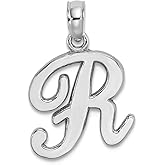JewelryWeb 10k White Gold R Script Letter Name Personalized Monogram Initial High Polish Charm Pendant Necklace for Women