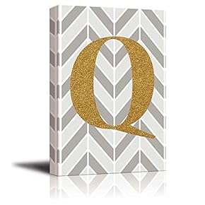 The Letter Q in Gold Leaf Effect on Geometric Background - Modern Hip Young Art Art - Canvas Art Home Art - 12x18 inches