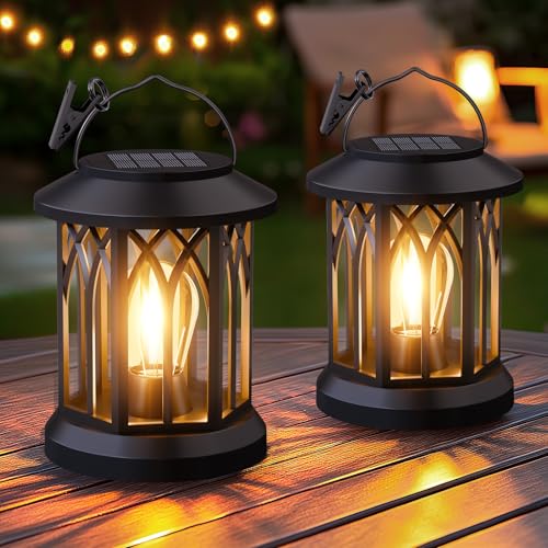 Hanging Solar Lanterns Outdoor Waterproof: 2 Pack Garden Lantern Decorative