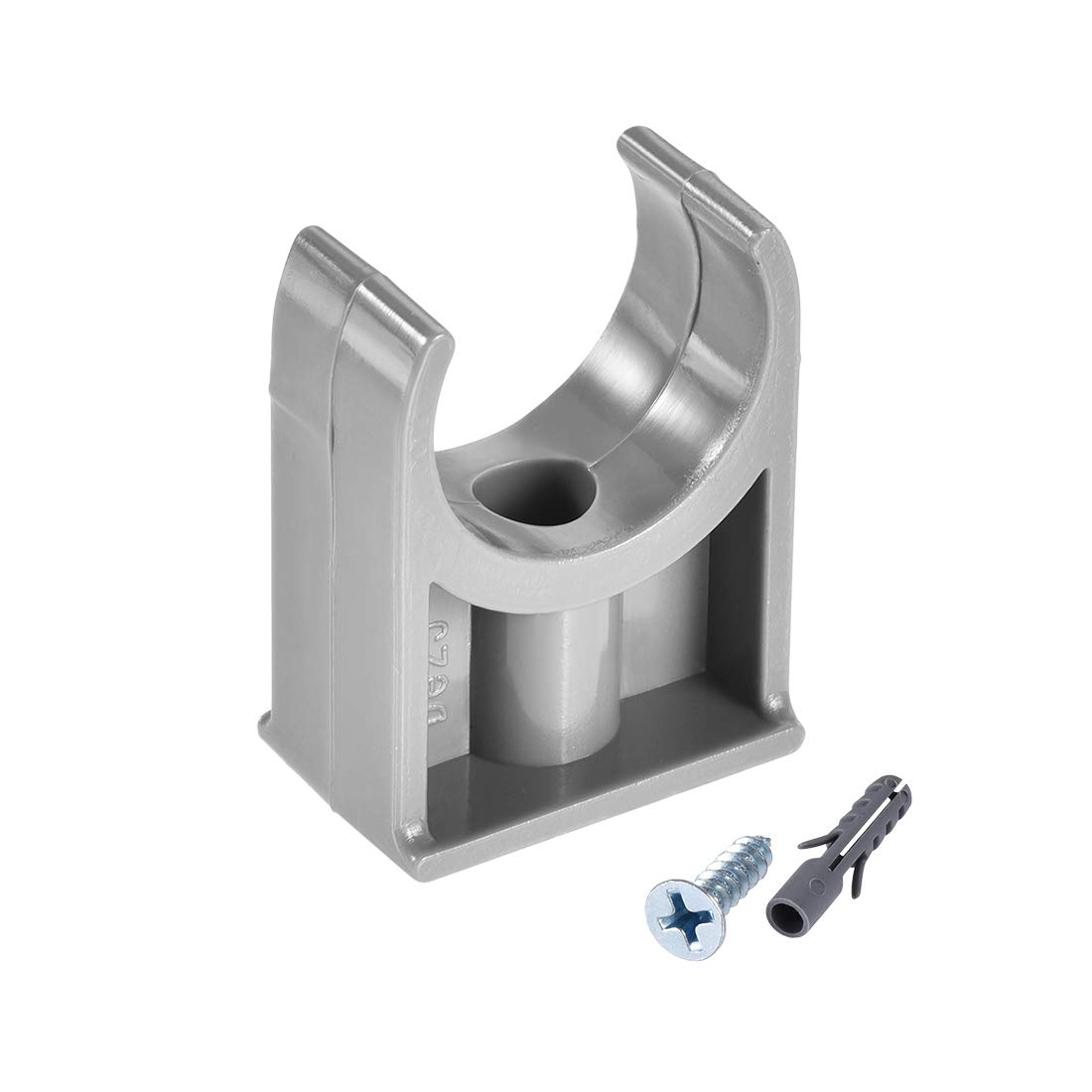 sourcing map PVC Pipe Clamps Clips, Fit for 24.5mm/0.96" OD TV Trays Tubing Hose Hanger Support Pex Tubing, W Mounting Screws Grey 30Pcs