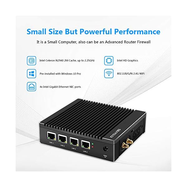 Sharevdi-Fanless-Mini-PC-Intel-Celeron-N2940-Quad-core-Small-Computer-with-WindowsLinux-4x-Intel-Gigabit-Ethernet-for-Network-Firewall-Gateway-Router-4G-RAM-64G-SSDUSB-3024G-WiFiHDMIVGA Sharevdi Fanless Mini PC Intel Celeron N2940 Quad-core Small Computer with Windows/Linux, 4x Intel Gigabit Ethernet for…