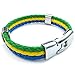 KONOV Mens Feather Bracelet, Brazilian Brazil Flag Cuff Bangle, Green Yellow Blue, 8