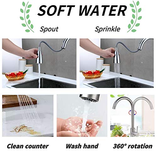 Kitchen Faucet Pull Down Chrome Stainless Steel Wrench Sink Brass Modern Single Handle Hole Waterfall Cold Hot Water with Widespread Sprayer for Home Bar