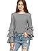 SheIn Women's Striped Layered Bell Sleeve Ruffle Blouse - Grey Large