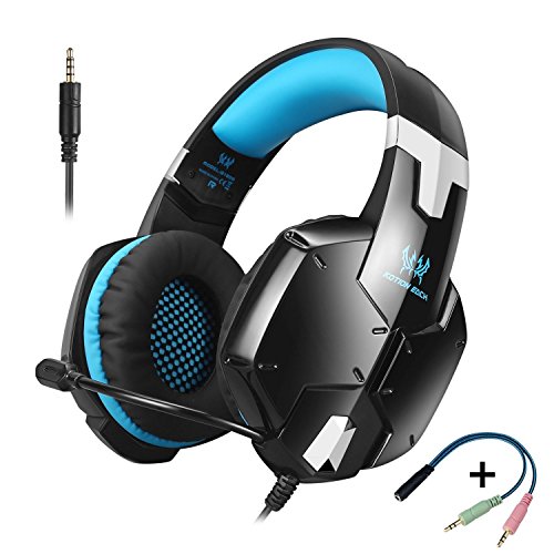 LESHP G1200 Gaming Headset 3.5mm Game Stereo Headphone Earphone Headband with Mic Stereo Bass for PS4 PC Computer Laptop Mobile Phones (Black and Blue) LESHP G1200 Gaming Headset 3.5mm Game Stereo Headphone Earphone Headband with Mic Stereo Bass for PS4 PC Computer Laptop Mobile Phones (Black and Blue)