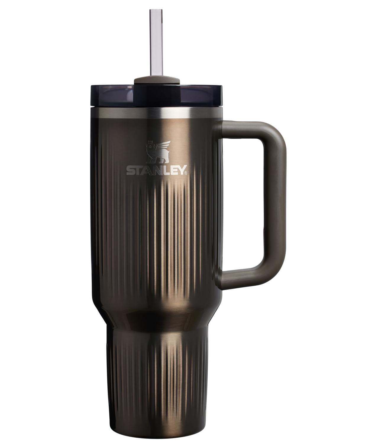 Photo 1 of STANLEY Quencher H2.0 Tumbler with Handle and Straw 40 oz | Flowstate 3-Position Lid | Cup Holder Compatible for Travel | Insulated Stainless Steel Cup | BPA-Free | Fluted Gunmetal Shine