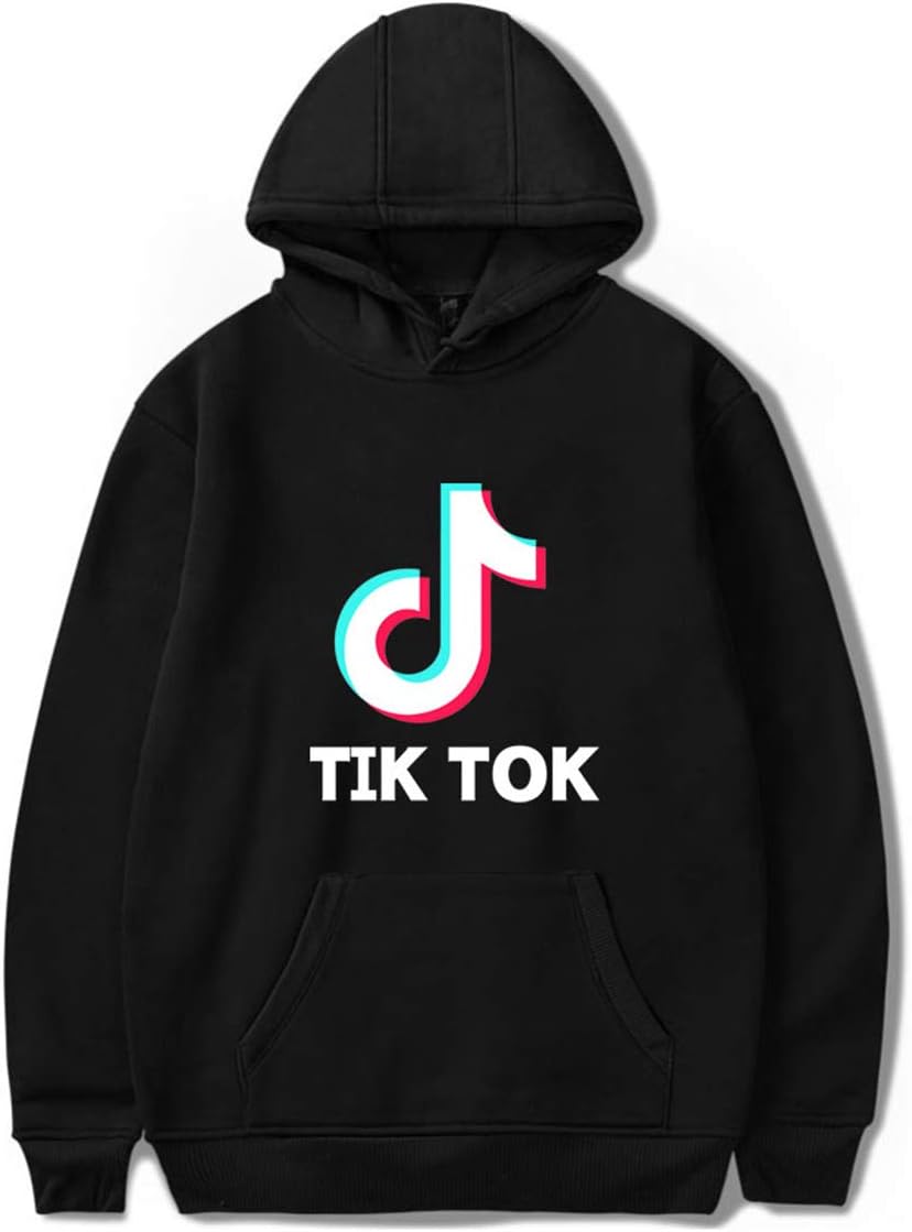 ASZX Women Fashion Tok TIK Logo Hoodie Sweatshirt Fashion Casual Music Fans Jumper (Black, X-Large)