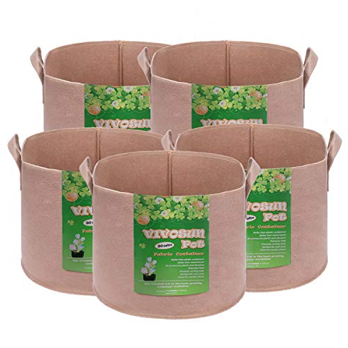 VIVOSUN 5-Pack 30 Gallons Heavy Duty Thickened Nonwoven Fabric Pots Grow Bags with Strap Handles Tan