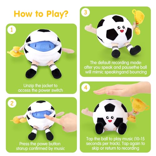 hahaland Baby Toys 6-12 Months – Popping Ball Football Toys Children 1 Year with Music & Recording, Tummy Time Interactive Plush Gifts Baby 6 9 12 Months