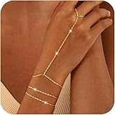 CHESKY 14K Gold Plated Hand Chain Bracelets for Women Set - Dainty Finger Ring Bracelet Stack Adjustable Hand Chains Durable Beaded Bracelets Trendy Simple Body Jewelry Gift for Women