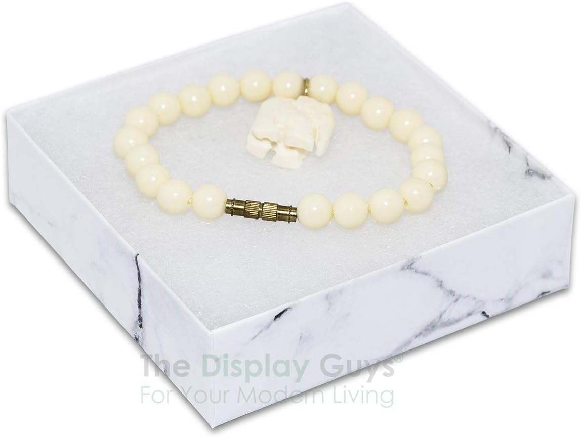 TheDisplayGuys 100-Pack #33 Cotton Filled Cardboard Paper Jewelry Box Gift Case - Marble White (3 1/2" x 3 1/2" x 1"): Everything Else