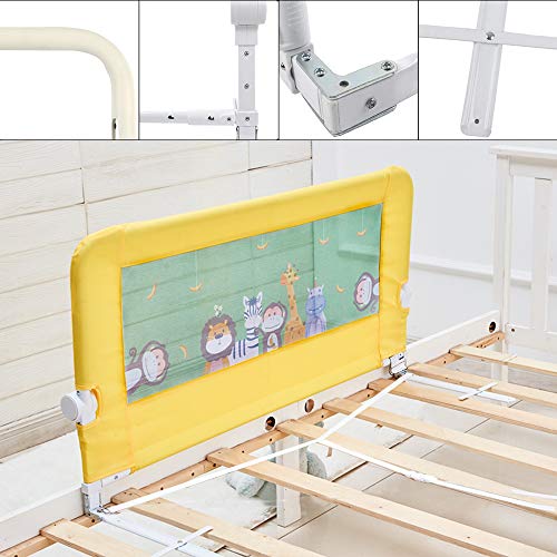 KOOLDOO 43 inch Foldable Baby Bed Rail Guard Extra Long Safety Toddler Bedrail with Reinforced Anchor Safety System - Animal Park Theme (Yellow) - Thumbnail 6