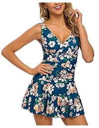 Coskaka Traje de baño de falda de una pieza, para dama, estilo retro, de control de barriga