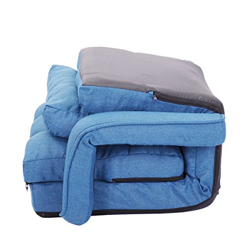 Blue Adjustable Folding Lazy Sofa Floor Chair Sofa Lounger Bed w/ Armrests & Pillow For Leisure - Thumbnail 5