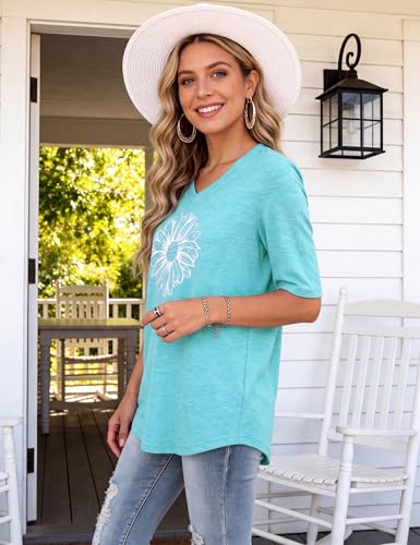 Litherday Women's Summer Short Sleeve V-Neck Printed Casual Loose Top for Daily Wear