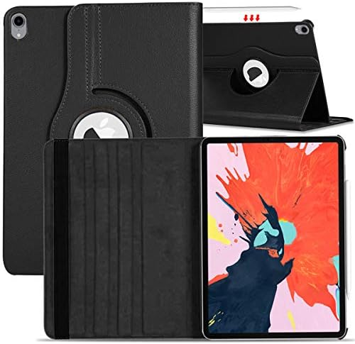 Case for iPad Pro 11 Inch (2018 Release),[Apple Pencil Charging Supported],PU Leather 360 Full Protection Auto Smart Sleep/Wake with Rotating Stand Cover,Black