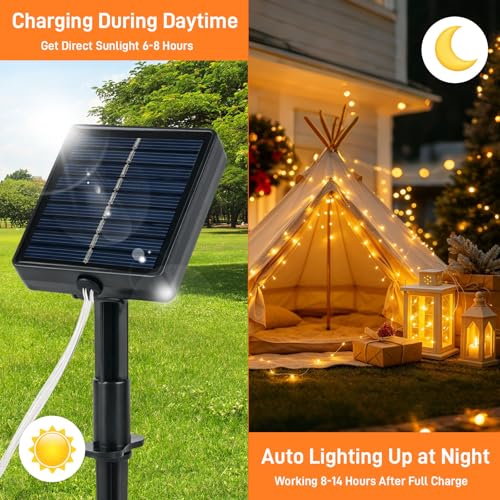 LShun Solar String Lights Outdoor (Warm White), 2-Pack Total 80FT/200 LED Solar Garden Lights Waterproof, 8 Modes Indoor and Outdoor Fairy Lights Copper Wire Lighting for Patio Yard Party Christmas, W