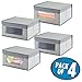 mDesign Soft Stackable Fabric Closet Storage Organizer Holder Box Bin with Clear Window, Attached Hinged Lid - for Bedroom, Hallway, Entryway, Bathroom - Textured Pattern - Medium, Pack of 4, Gray