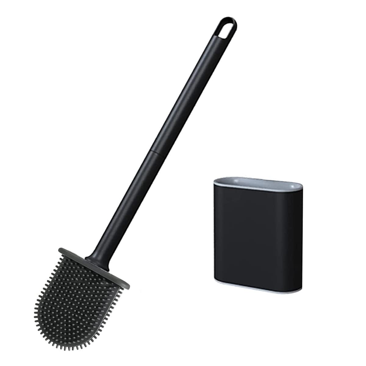Toilet Brush,Bathroom Silicone Toilet Brush,With Holder Wall Mounted,with No-Slip Long Handle,Drying,Professional Deep Cleaning toilet brushes for bathroom (black)