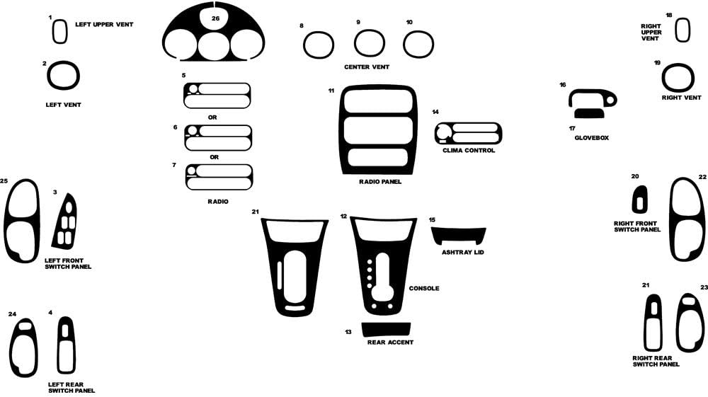Rvinyl Rdash Dash Kit Decal Trim for Chrysler 300M 1999-2004 - Wood Grain (Mahogany)