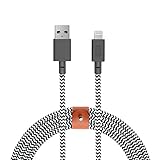 Native Union BELT Cable XL - 10ft Ultra-Strong Reinforced [Apple MFi Certified] iPhone / iPad Lightning to USB Charging Cable with Leather Strap (Zebra)