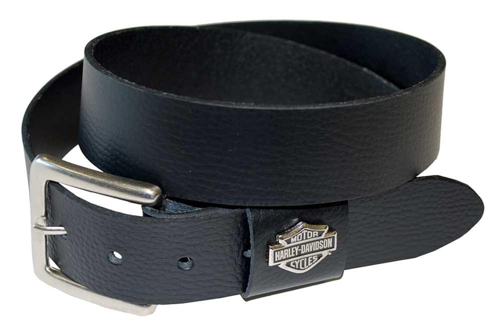 HarleyDavidson Men's Chrome Bar & Shield Medallion Logo Leather Belt